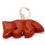 Sterling Silver Carved Wolf Charm, Russet Jasper