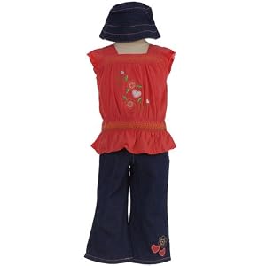 BT Kids Toddler Girls Shirt Denim Pants Hat Set 2T-4T