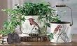 Birds and Bugs Round Tin Planter Buckets (set of 2)