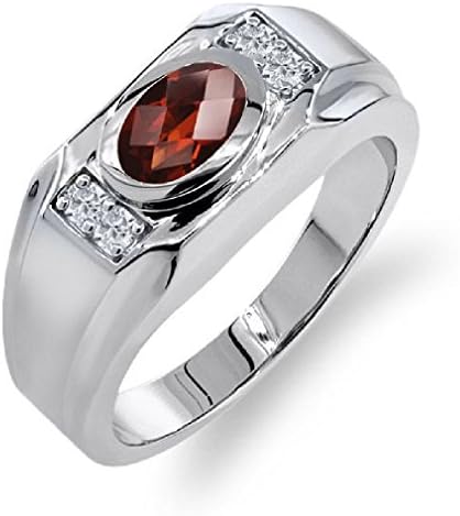 Pink Cookie Oval Red Garnet White Created Sapphire Silver Men's Ring
