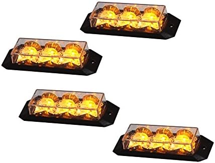 EASSL 4 Pcs Amber CREE 3 LEDs Emergency Strobe Signal Grille Light-N3