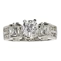 Sterling Silver Round-Cut Cubic Zirconia Ring with Side Accents - 7