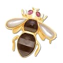 10k Yellow Gold Honey Bee w/ Onyx, Mother of Pearl, Lapis & Created Ruby Brooch