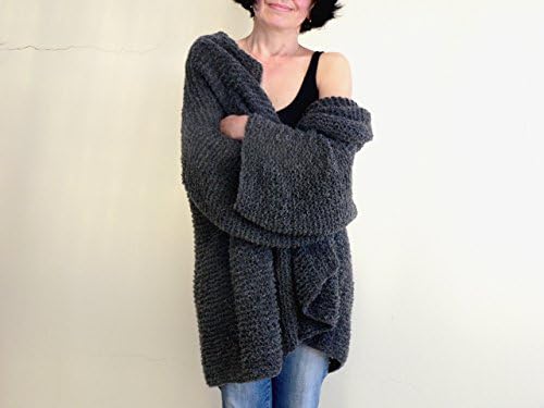 Loose Fit Slouchy Coat Mohair Wool Grunge Sweater Women Cardigan Coat Plus Size Sweater HandKnit Cozy Chunky Poncho Dark Grey Sweater
