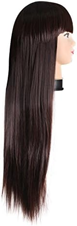 YG Women Casual Fashion Long Straight Neat Bangs Hair Wigs, dark brown