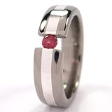 New 6mm Titanium Tension Set Ring w/ Silver Inlay, Garnet Bands, Free Sizing 4.5-11