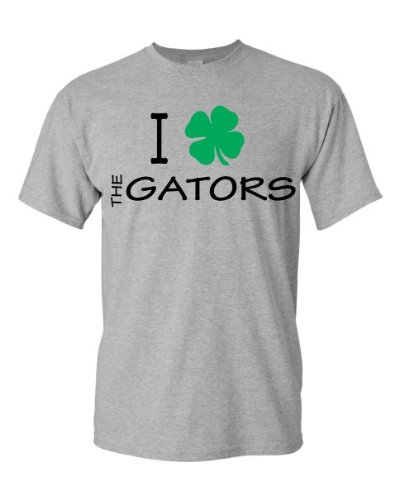 I Love Heart (Green Clover Shamrock) The Gators Grey St. Patrick's Day T-Shirt by BBG (XL)