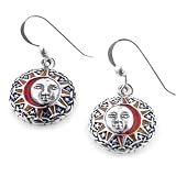 Sun Goddess Celestial Orange Enamel Sterling Silver Hook Earrings