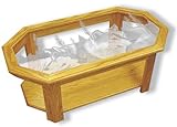 IMAGE OF Oak Glass Top Coffee Table With Wolf Etched Glass - Wolf Coffee Table Furniture - Unique Wolf Gift Ideas - Fully Assembled - 39