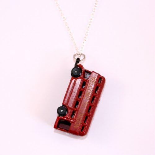 Sour Cherry Toy London Bus Necklace (18 inch silver plated chain)