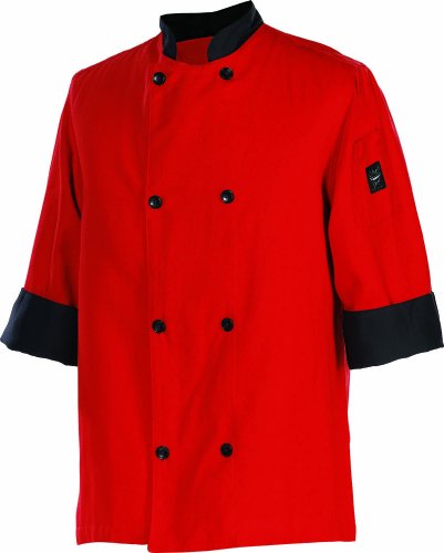 San Jamar J134TM Chef Revival 24/7 Poly Cotton 3/4 Sleeve Fresh Chef Jacket with Black Trim and Flat Black Button, 5X-Large, Tomato Red