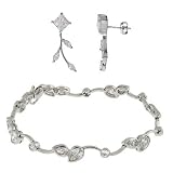 Eve's Addiction Sparkling CZ Leaf and Vine Bracelet and Earring Set