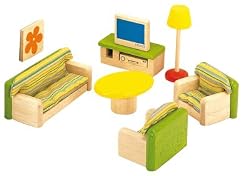 Pintoy: "Living Room" Dollhouse Furniture Wooden Accessory Set compatible with Doll Houses from Pintoy, Plan Toys, etc.