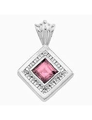 18K Yellow Gold Princess Cut Pink Tourmaline and Diamond Pendant -- LIFETIME WARRANTY
