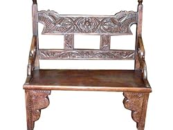 Unique Teak Ornately Hand Carved Wood Bench Indian Antique Furniture