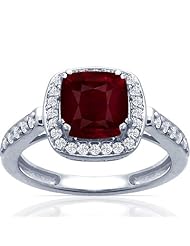 18K White Gold Cushion Cut Ruby Ring With Sidestones