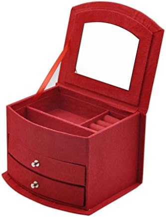 GEM WILL 3 Layers Lint Watch Jewerly Box Case with Drawers and Mirror for Travel Home Use Dark Red