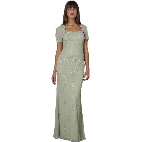 Sage Formal Evening Dress with Bolero - Mother of Bride & Groom Dress. Mothers Dress Gown. Womens Long Evening Gown by Sean Collection (7313)