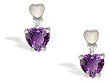 14K White Gold Genuine Heart Amethyst and Diamond Earrings