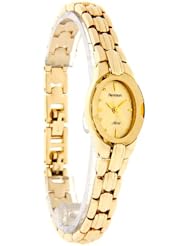 Armitron Womens 75/3313CHGP Oval Faceted Wall-to-Wall Crystal Gold-Tone Bracelet Watch