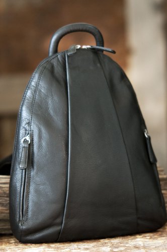 Women's Teardrop Multi Zip Leather Backpack, BLACK, Size 1 SIZE