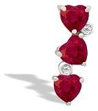 14K White Gold Genuine Heart Ruby and Diamond 3-Stone Pendant