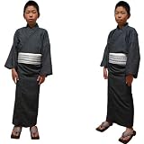 ■子供用浴衣★本格派先染めしじら織男の子浴衣黒地・130cm(適応身長130cm〜140前後) 子供 浴衣 男