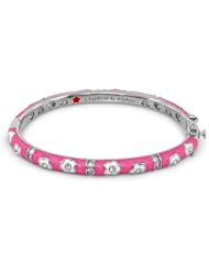 Lauren G Adams Girls Rhodium Flowers Bangle with Pink Enamel