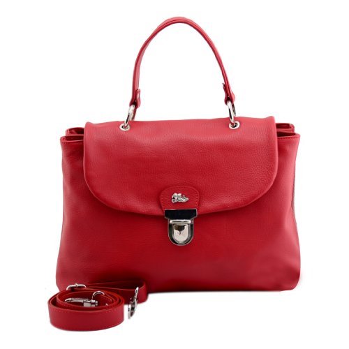 Jenrigo JE 5201ALCE RUB Made in Italy Leather Bright Red Versatile Satchel Handbag
