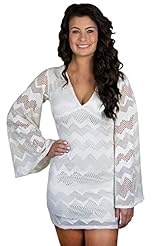 Sexy V-neck Bell Sleeves Chevron Print Lace Bodycon Dress/Mini Dress 