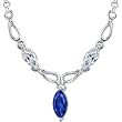 Attractive Marquise Shape Created Sapphire & White CZ Pendant Necklace in Sterling Silver