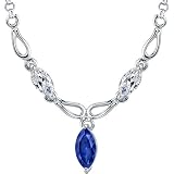 Attractive Marquise Shape Created Sapphire & White CZ Pendant Necklace in Sterling Silver Rhodium Finish