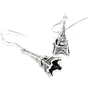 France Eiffel Tower 3d Charm Dangle Earrings Antique Silver Tone