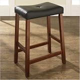Upholstered 24 Saddle Seat Bar Stool in Classic Cherry Finish [Set of 2]