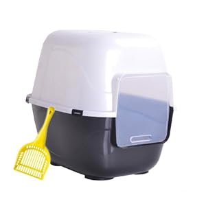 Favorite® 24-Inch Cat Litter Box Extra Large Grey/ Jumbo Covered Litter Pan/ Enclosed Kitten Litter Box/ Giant Hooded Kitty Litter Pan XL in Grey, 1 Yellow Litter Scoop Included