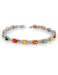 Genuine 11 ctw Multi-Sapphire Bracelet 10K White Gold