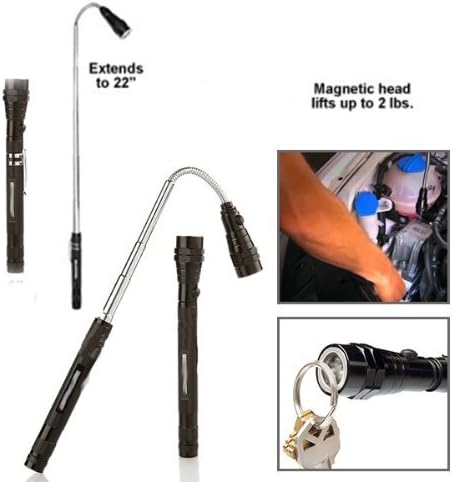 Higroup Magnetic 3 LED Flash Light 5 Pound Magnet Telescopic Flexible Neck Pick up Tool Color Black (Extra Batteries Included)