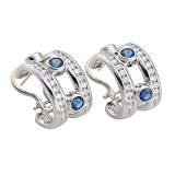 14K White Gold 7/8 ct. Machine Set Diamond and 1.08 ct. Sapphire Hoop Earrings (F-G Color, VS Clarity)