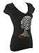 Women's Afro Hair Woman Rhinestone Bling V-Neck T-Shirts Black 107