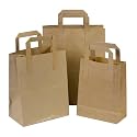 50x Brown Paper Carrier Bags with Flat Handles - 18cm x 23cm x 9cm