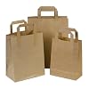 50x Brown Paper Carrier Bags with Flat Handles - 18cm x 23cm x 9cm