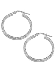 14 Karat White Gold Textured Flat Hoop Earrings (2 mm Thick, 23 mm Wide)