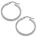 14 Karat White Gold Textured Flat Hoop Earrings (2 title=