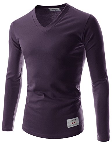 Unisex Slim Fit Casual Tee V-neck Long Sleeve Solid Cotton Tshirts