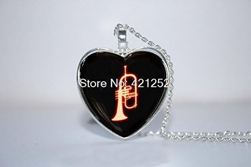 Pretty Lee 2015 Fashion Trumpet Pendant Music Instrument Jewelry Music Heart Necklace Glass Photo Cabochon Necklace Christmas gift