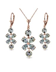 14k Rose Gold Blue Topaz Drop Necklace and Earrings Set