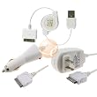 Retractable USB Data Cable + Home Charger Adapter & Car Charger Adapter for Apple iPhone 3G 16GB / 8GB, iPod Touch 2nd Gen 16GB / 32GB / 8GB, iPod Nano 4th Generation 16GB / 8GB