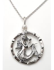 Mermaid Nautical Themed Necklace Sterling Silver on 20 Inch Chain