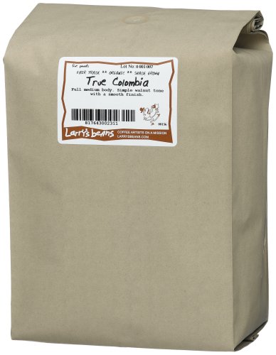 Larry's Beans Fair Trade Organic Coffee, True Colombia, Whole Bean, 5-Pound Bag