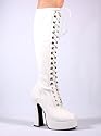 5 Inch Sexy High Heel Boot Stack Heel w/ 1 1/2 Inch Platform White Stretch Patent